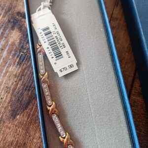 Silver and Gold X Cubic Zirconia Tennis Bracelet NIB with Tag #1